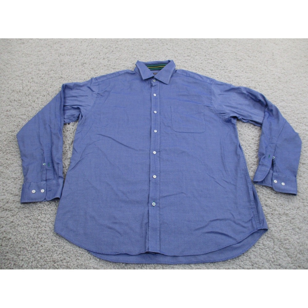 J. McLaughlin Shirt Mens Large Blue Button Preppy Long Sleeve Outdoor Cotton A2